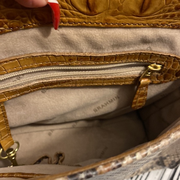 Brahmin snake print 9” crossbody w/gold tone-only callout gold closure - Picture 4 of 13